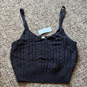 NWT American Eagle Outfitters Black Cable Knit Crop Top
